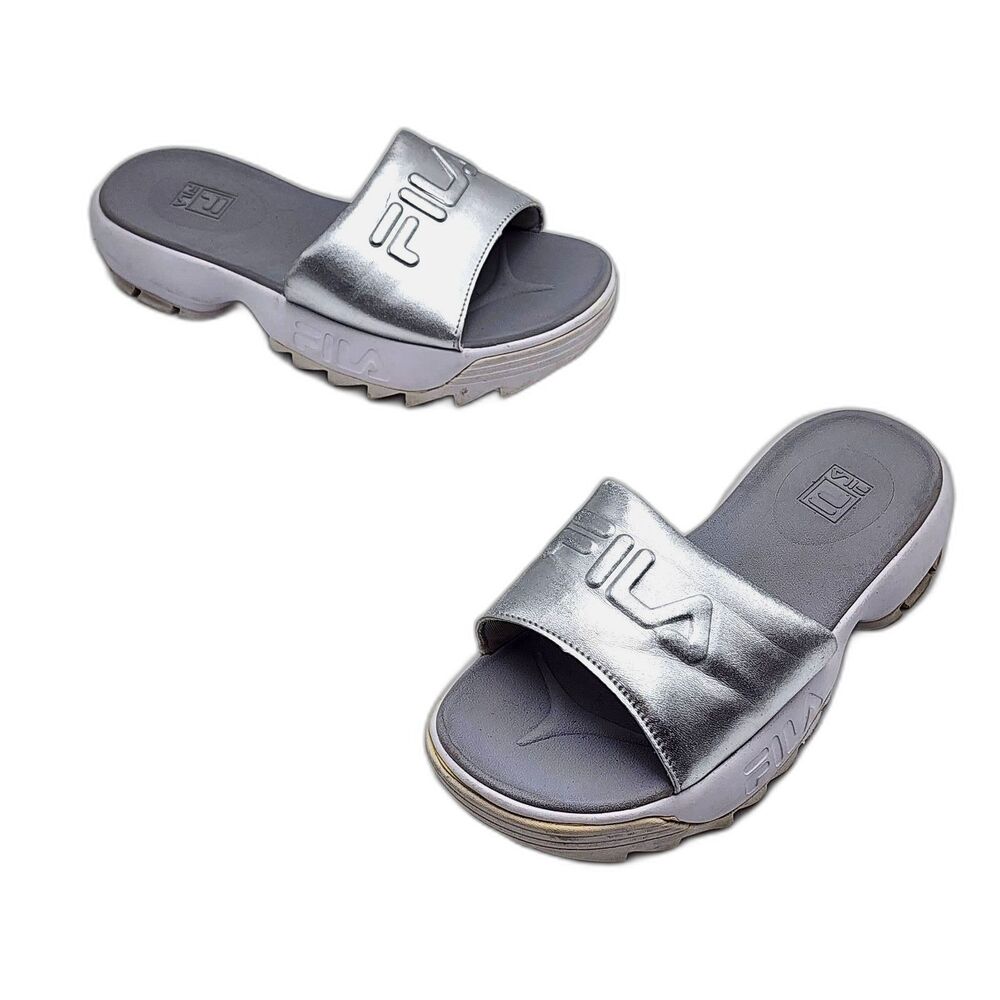 Fila Y2K Creeper Waterproof Platform Slide Sandals Metallic Silver Size 7 HTF